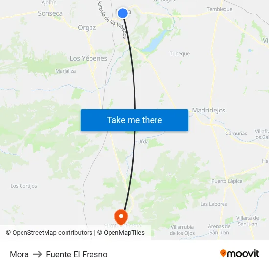 Mora to Fuente El Fresno map
