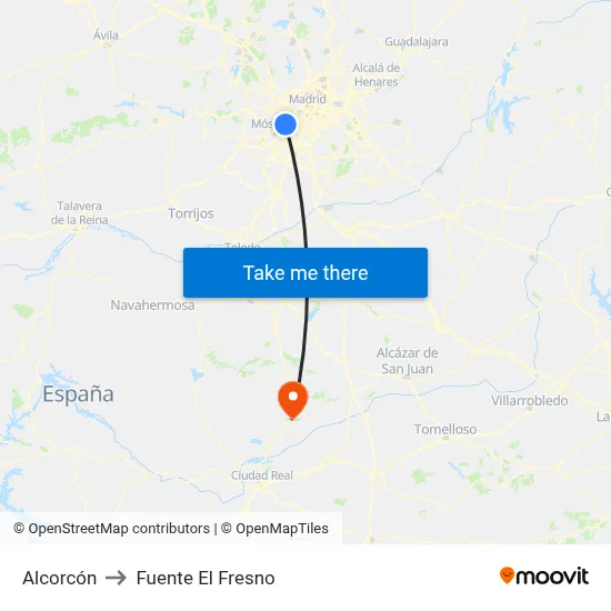 Alcorcón to Fuente El Fresno map