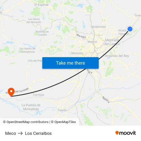 Meco to Los Cerralbos map