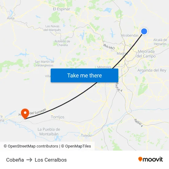 Cobeña to Los Cerralbos map