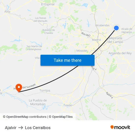 Ajalvir to Los Cerralbos map