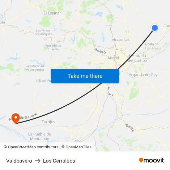 Valdeavero to Los Cerralbos map