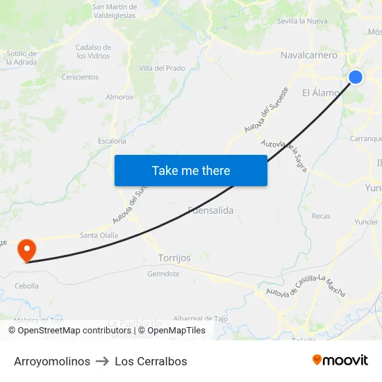 Arroyomolinos to Los Cerralbos map