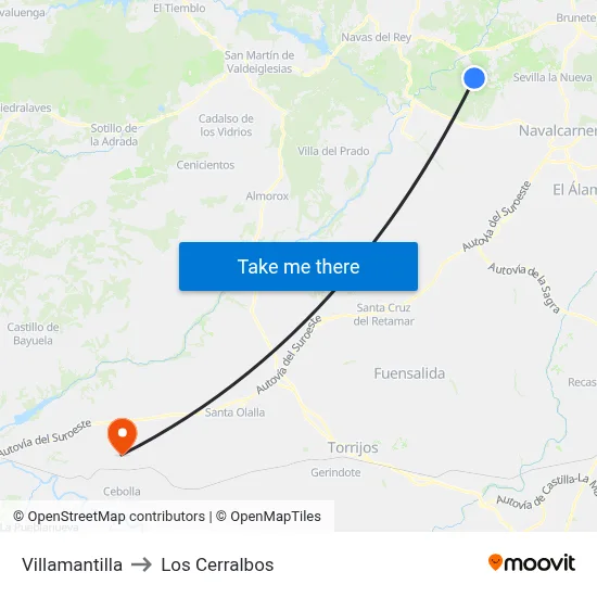 Villamantilla to Los Cerralbos map