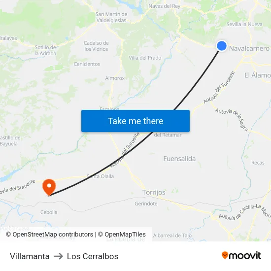 Villamanta to Los Cerralbos map