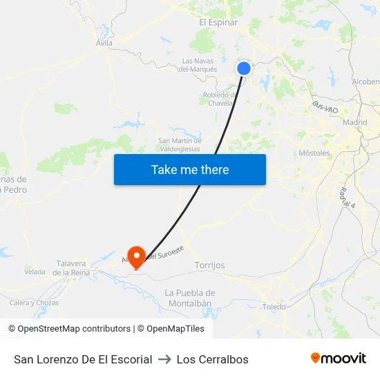 San Lorenzo De El Escorial to Los Cerralbos map