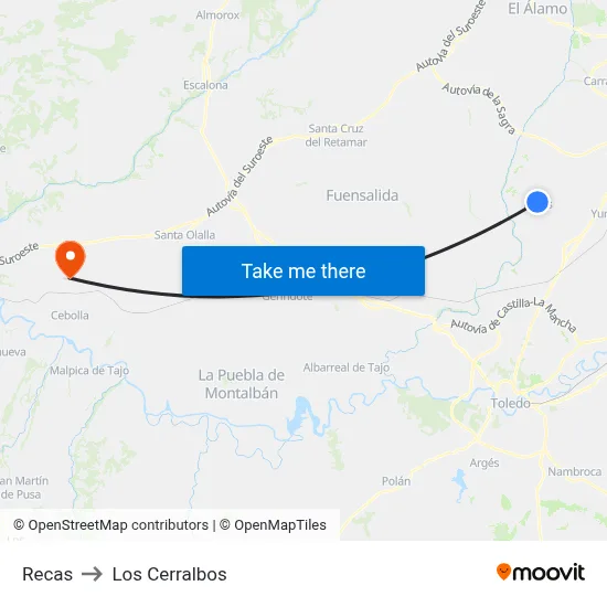 Recas to Los Cerralbos map