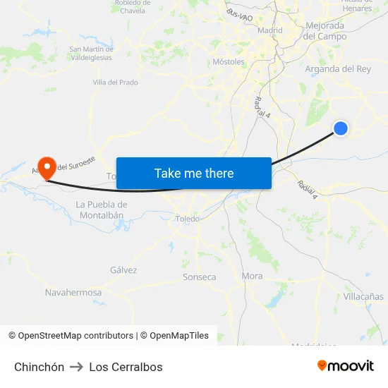 Chinchón to Los Cerralbos map