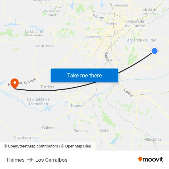 Tielmes to Los Cerralbos map