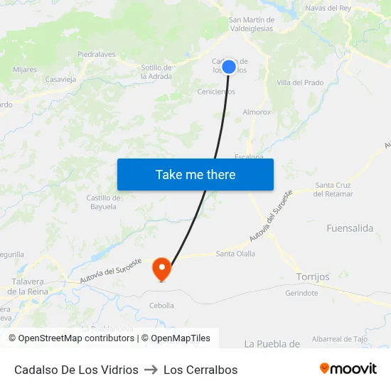 Cadalso De Los Vidrios to Los Cerralbos map