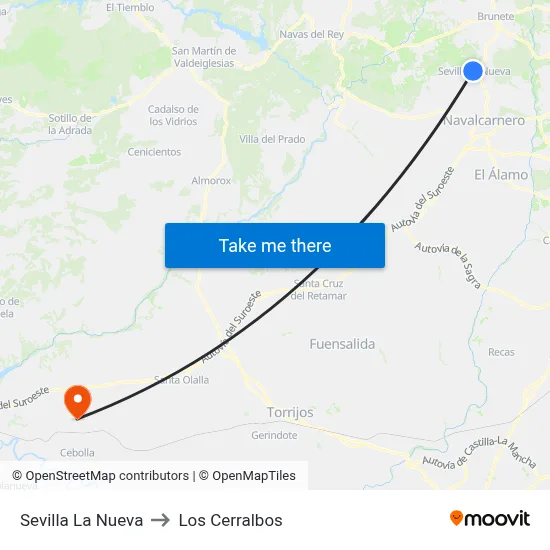 Sevilla La Nueva to Los Cerralbos map