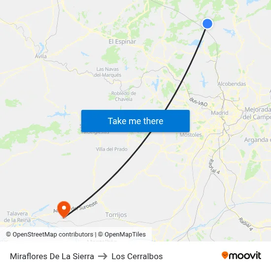 Miraflores De La Sierra to Los Cerralbos map