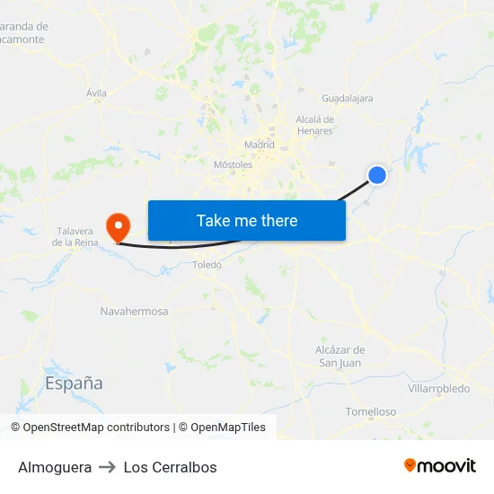 Almoguera to Los Cerralbos map