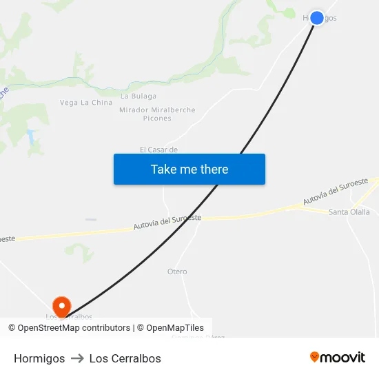 Hormigos to Los Cerralbos map