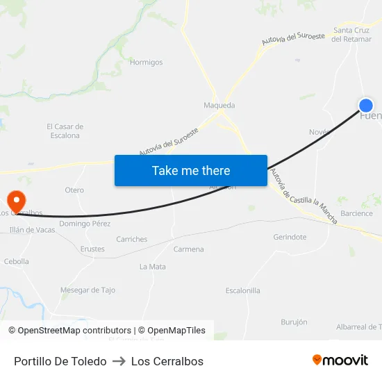 Portillo De Toledo to Los Cerralbos map