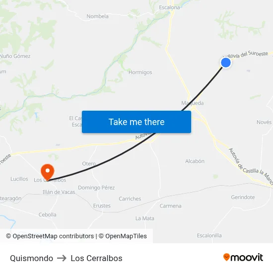 Quismondo to Los Cerralbos map