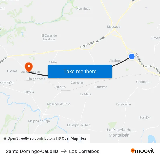 Santo Domingo-Caudilla to Los Cerralbos map