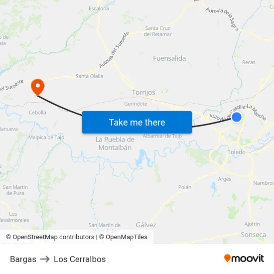 Bargas to Los Cerralbos map