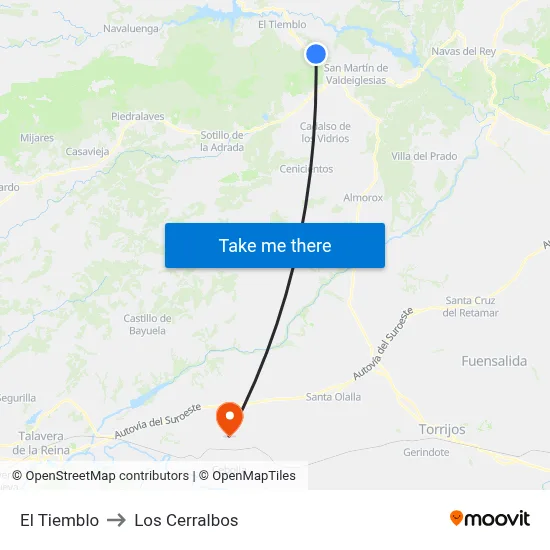 El Tiemblo to Los Cerralbos map