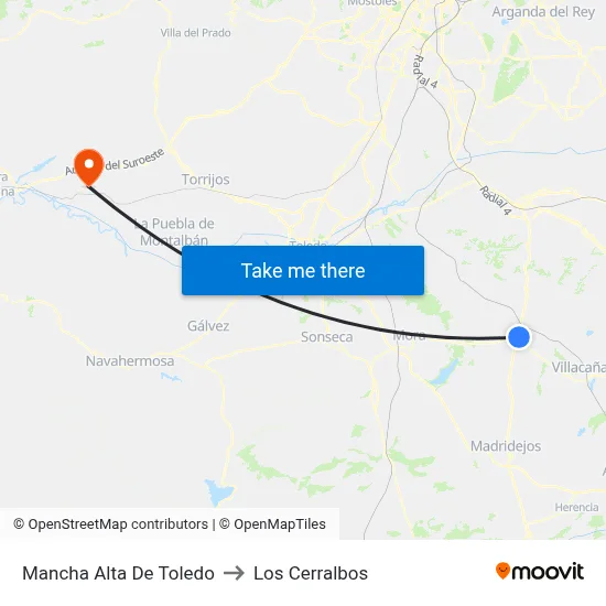 Mancha Alta De Toledo to Los Cerralbos map