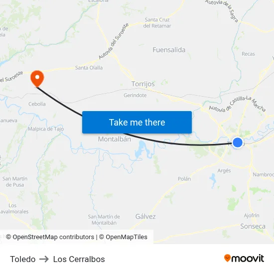 Toledo to Los Cerralbos map