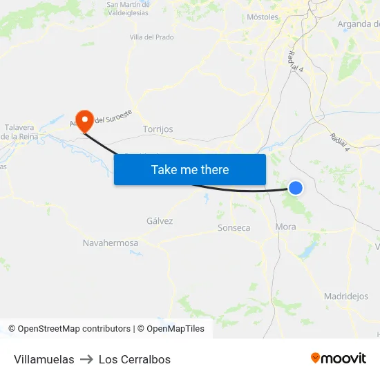 Villamuelas to Los Cerralbos map