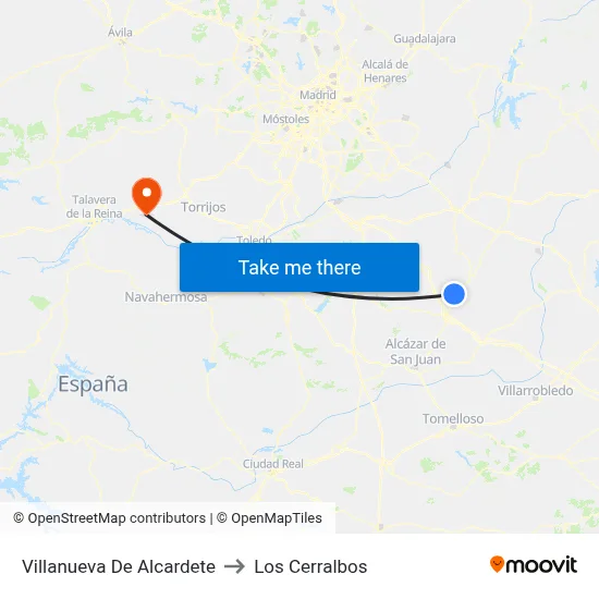 Villanueva De Alcardete to Los Cerralbos map