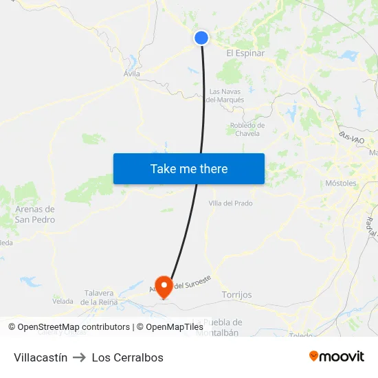 Villacastín to Los Cerralbos map