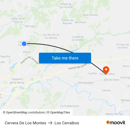 Cervera De Los Montes to Los Cerralbos map