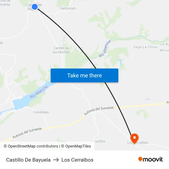 Castillo De Bayuela to Los Cerralbos map