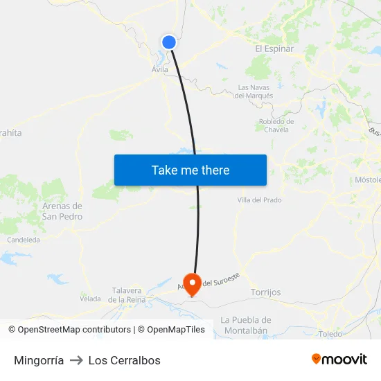 Mingorría to Los Cerralbos map