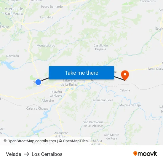 Velada to Los Cerralbos map