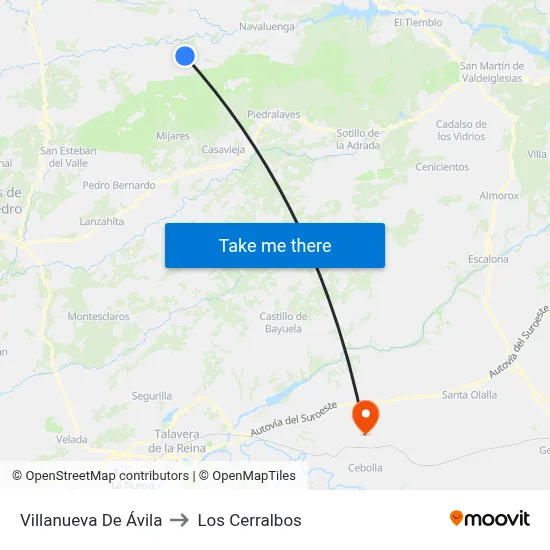 Villanueva De Ávila to Los Cerralbos map
