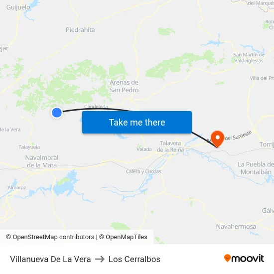 Villanueva De La Vera to Los Cerralbos map