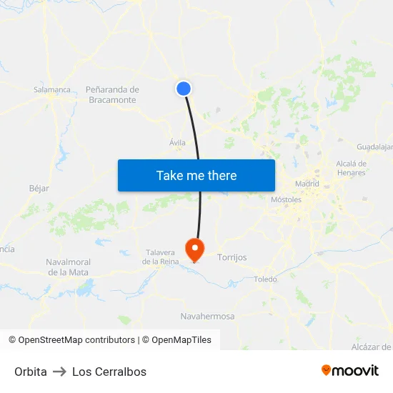 Orbita to Los Cerralbos map