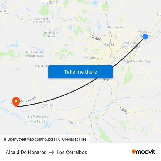 Alcalá De Henares to Los Cerralbos map