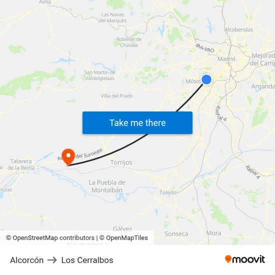 Alcorcón to Los Cerralbos map