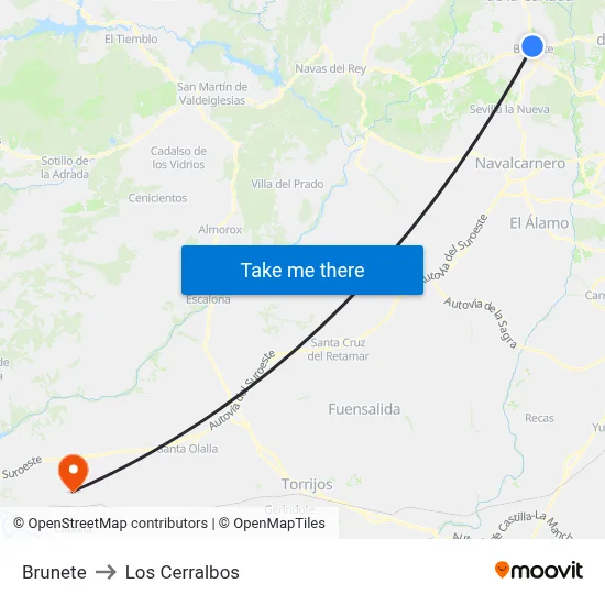 Brunete to Los Cerralbos map