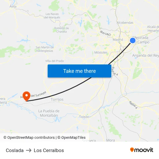 Coslada to Los Cerralbos map