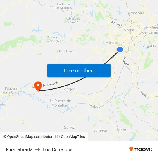 Fuenlabrada to Los Cerralbos map