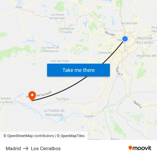 Madrid to Los Cerralbos map