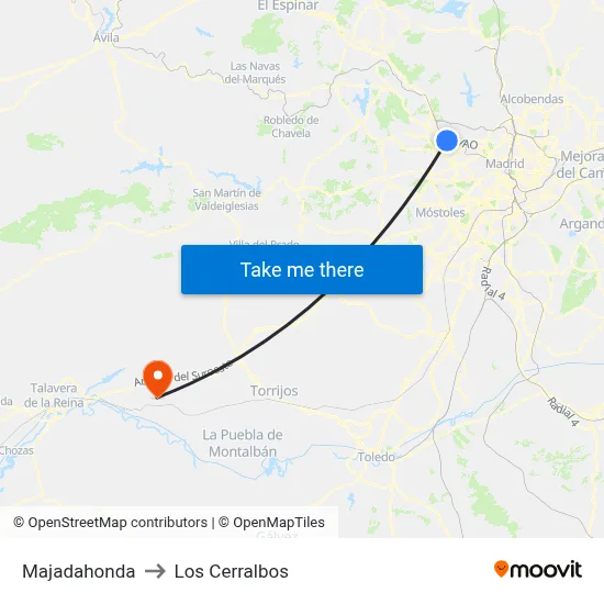 Majadahonda to Los Cerralbos map