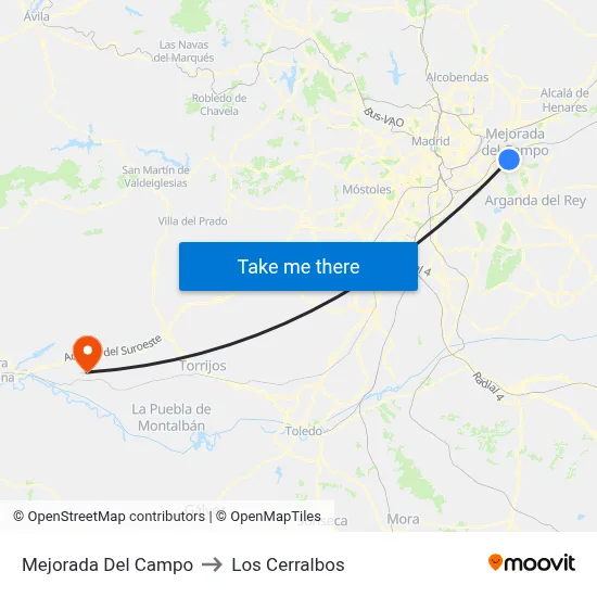 Mejorada Del Campo to Los Cerralbos map