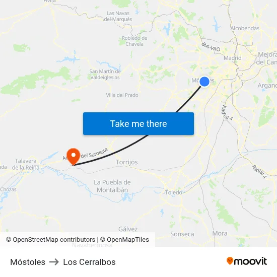 Móstoles to Los Cerralbos map