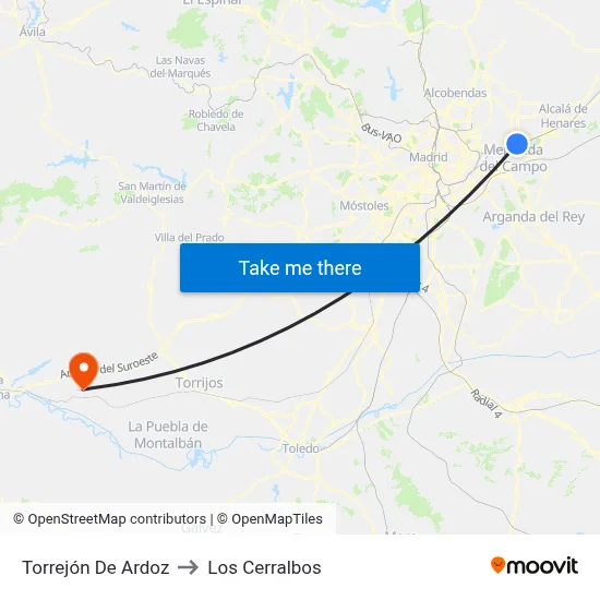 Torrejón De Ardoz to Los Cerralbos map