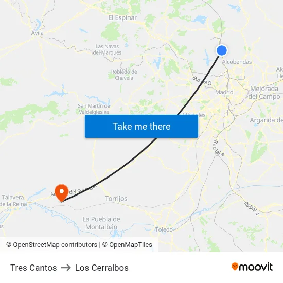 Tres Cantos to Los Cerralbos map