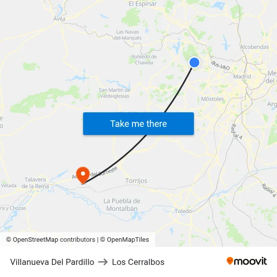 Villanueva Del Pardillo to Los Cerralbos map