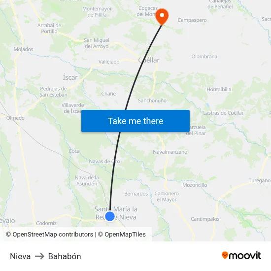 Nieva to Bahabón map