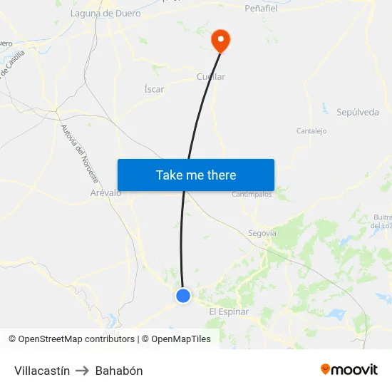 Villacastín to Bahabón map