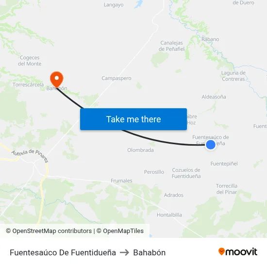 Fuentesaúco De Fuentidueña to Bahabón map
